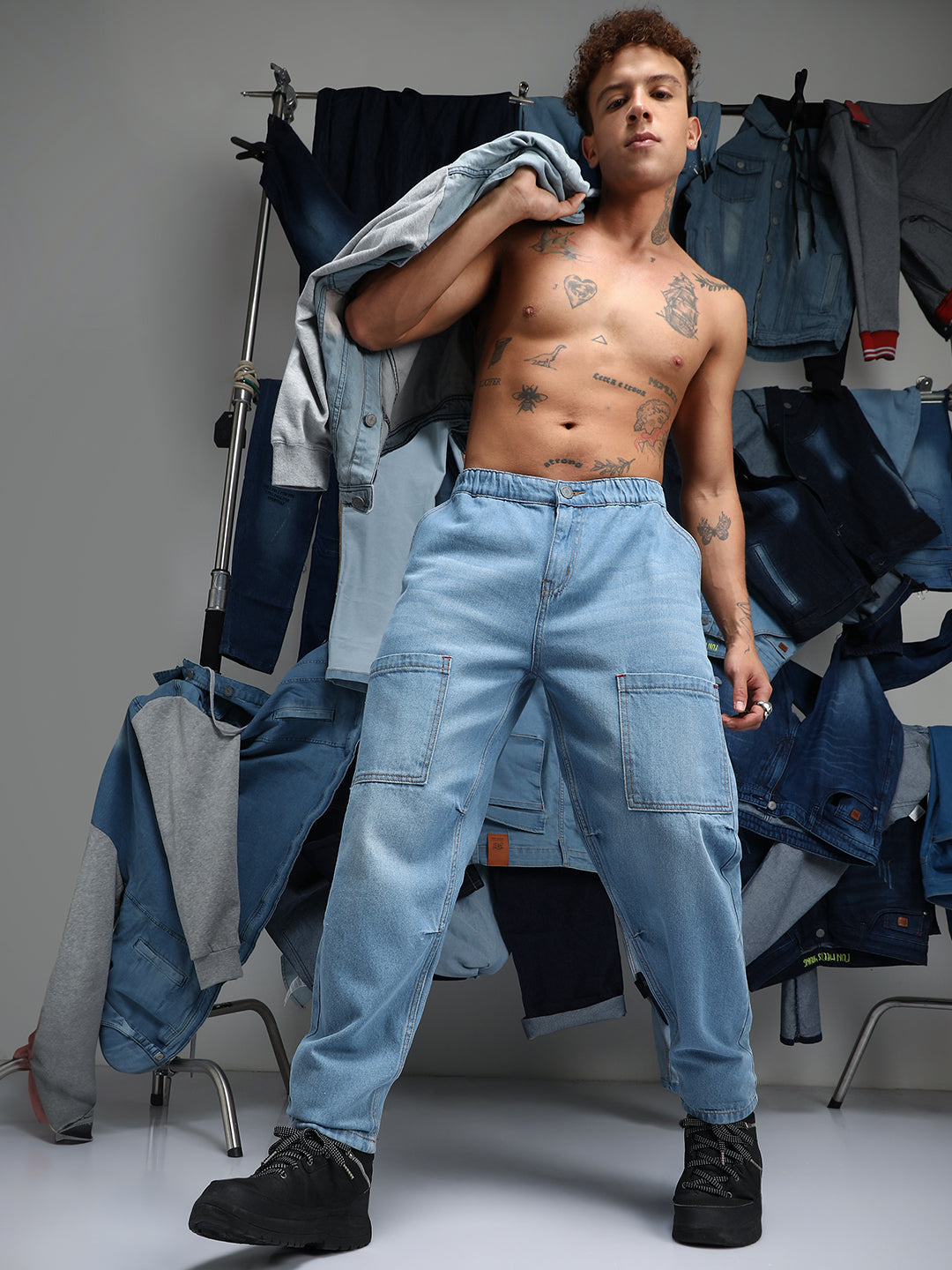 Carrot-Fit Utility Denim Jeans