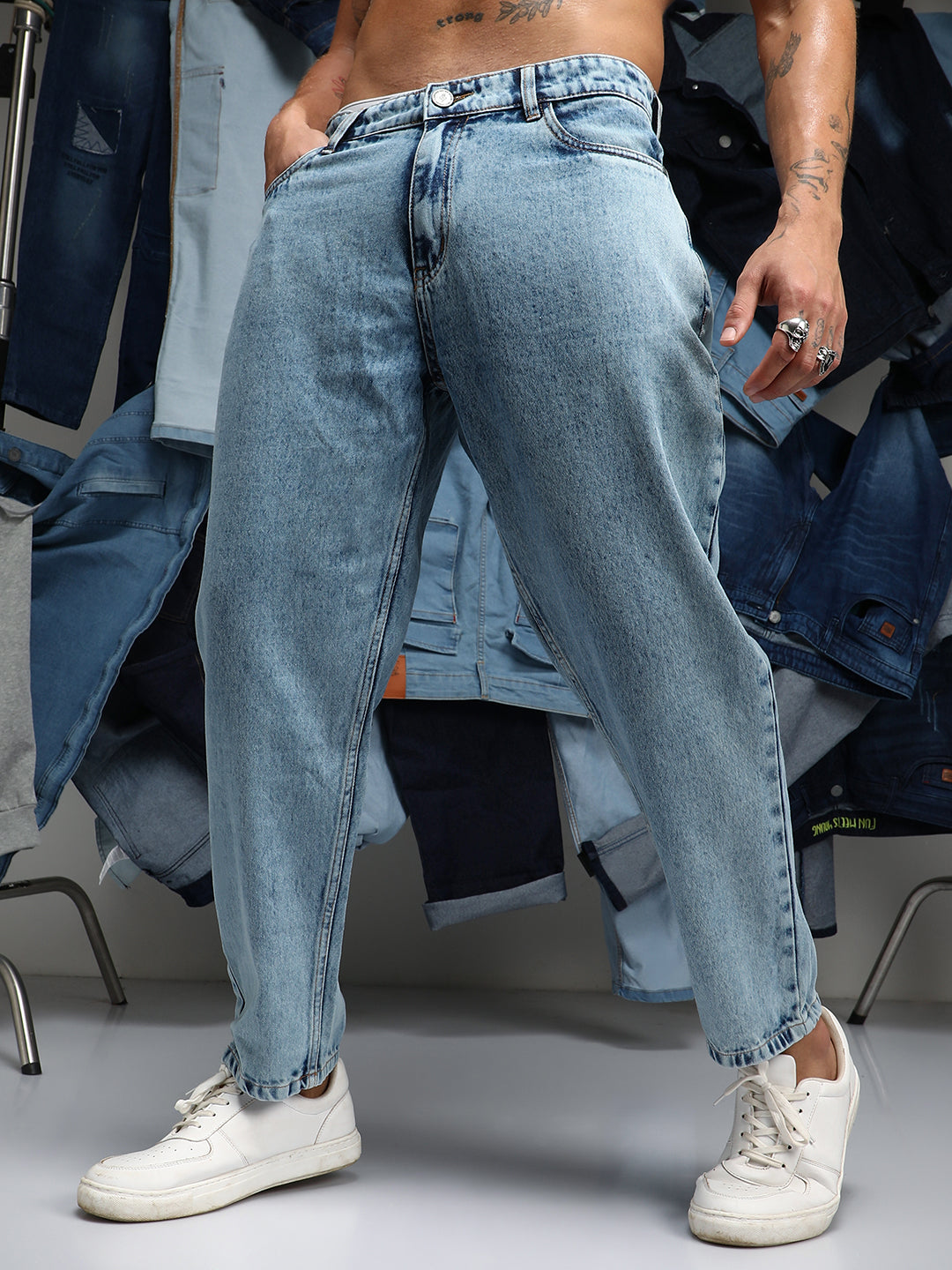 Acid-Wash Straight-Fit Denim Jeans