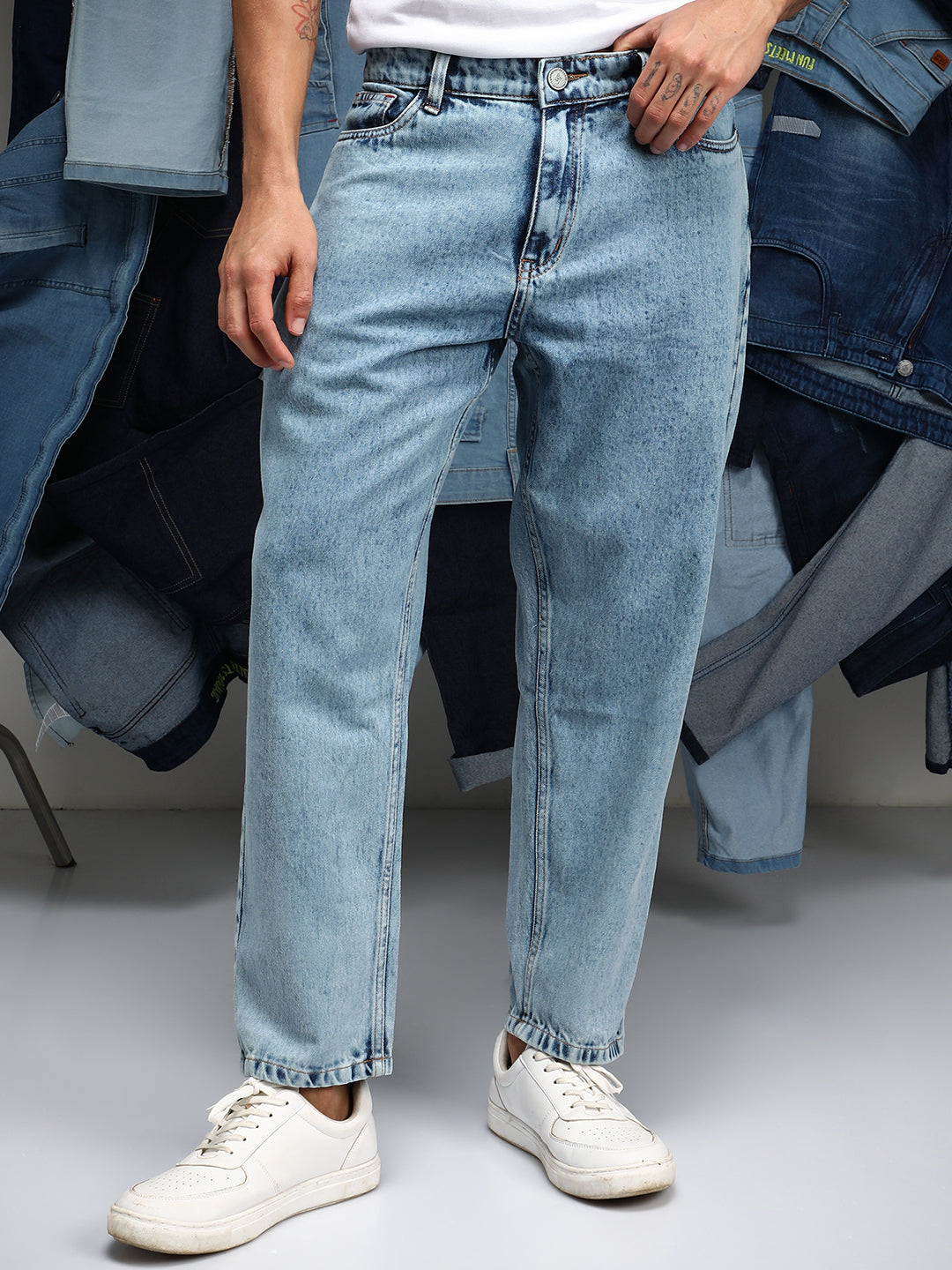 Acid-Wash Straight-Fit Denim Jeans