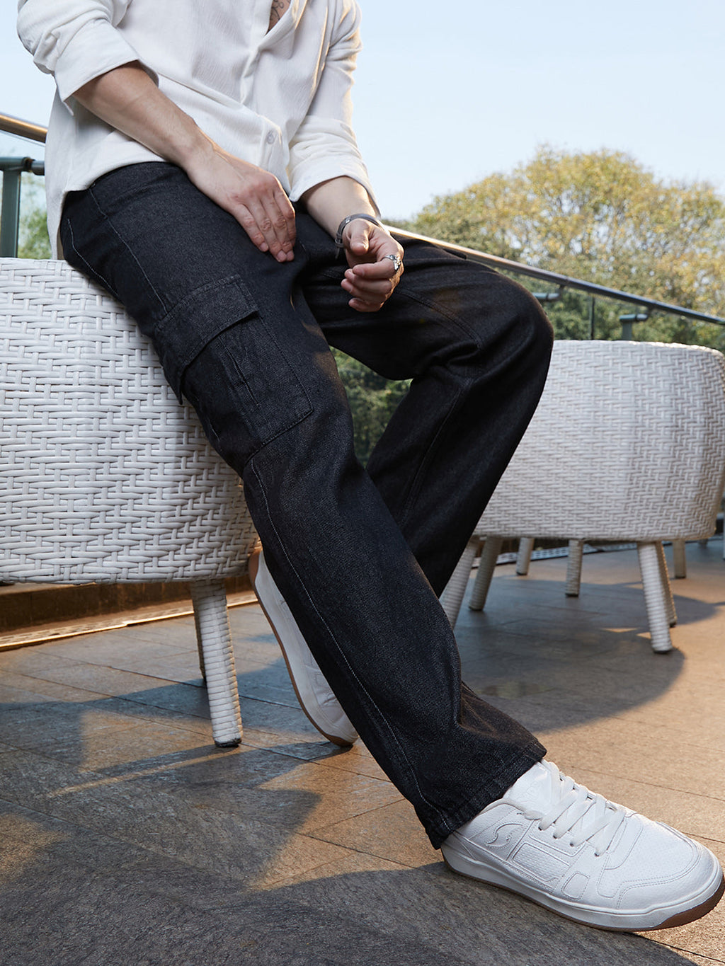 Dark-Wash Cargo Denim Jeans 36