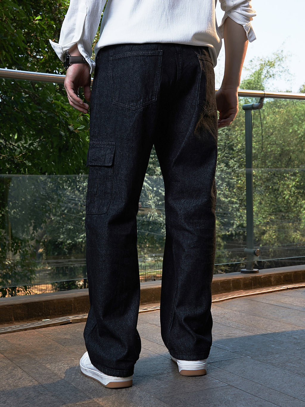 Dark-Wash Cargo Denim Jeans