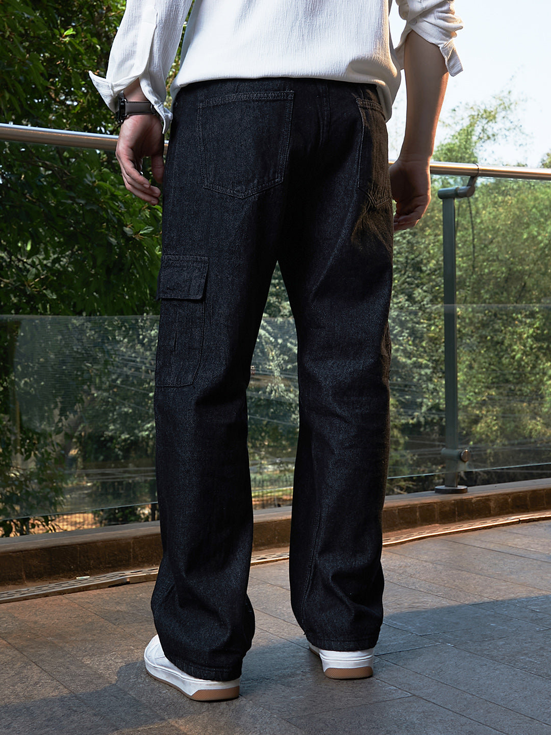 Dark-Wash Cargo Denim Jeans