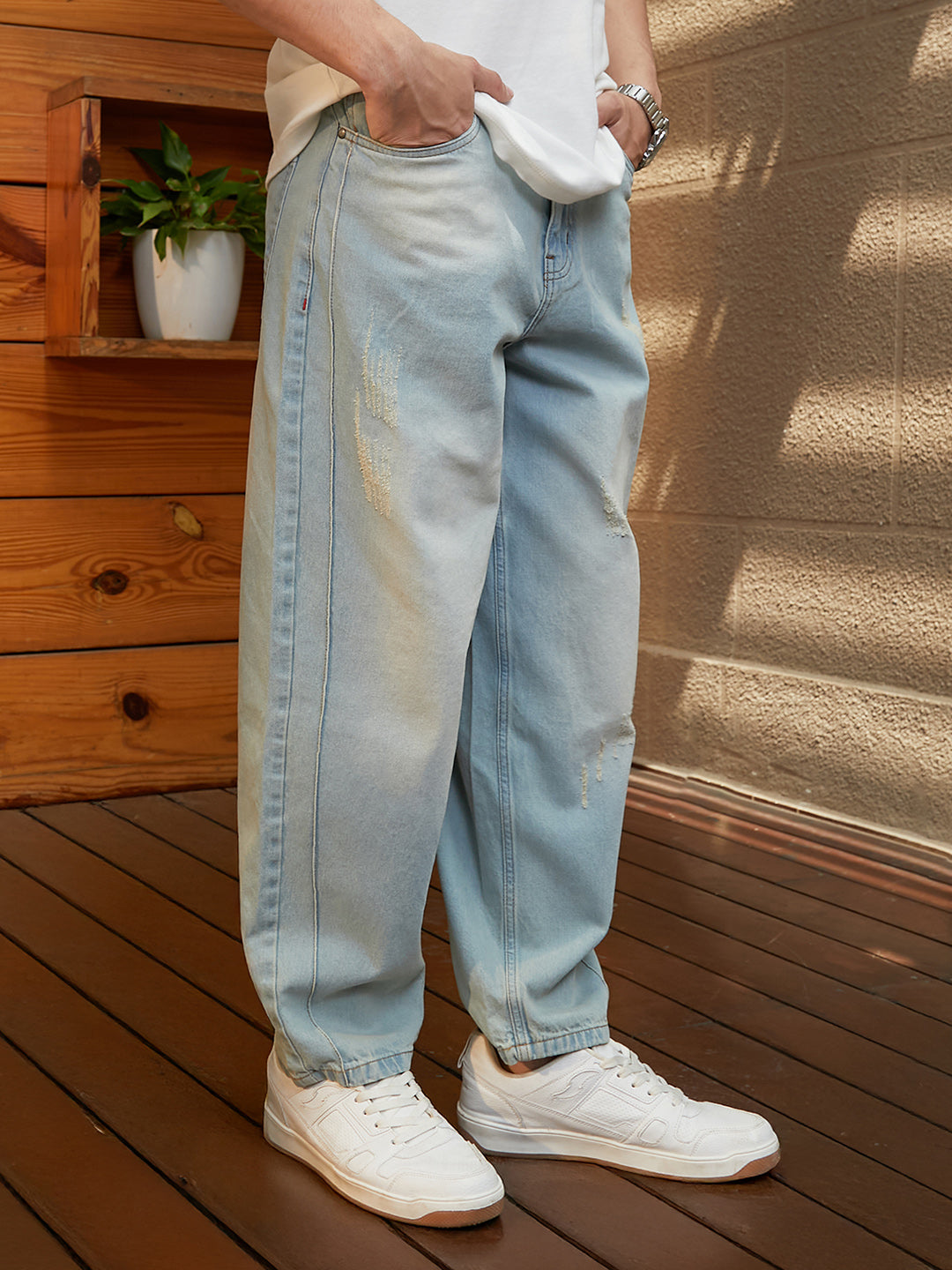 Light-Wash Baggy Denim Jeans