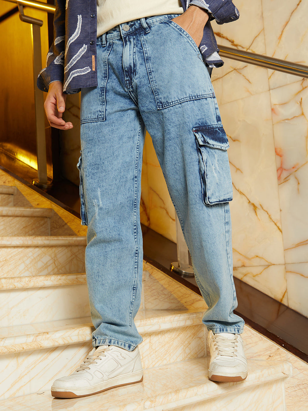 Acid-Wash Carpenter Denim Jeans