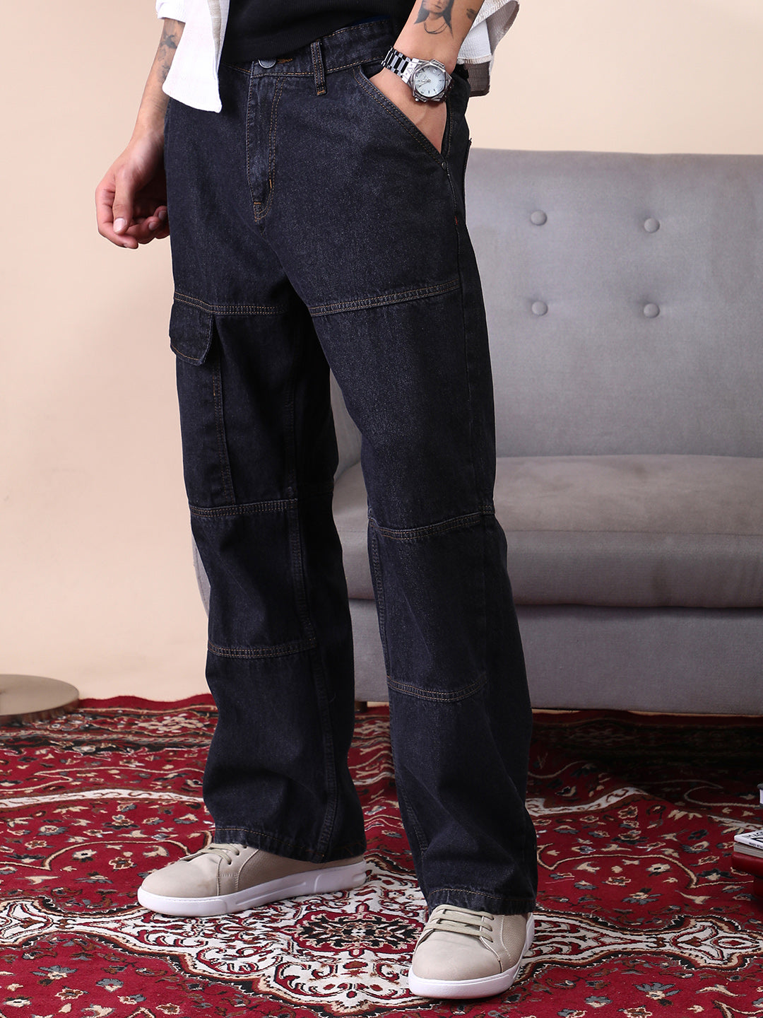 Panelled-Utility Denim Jeans