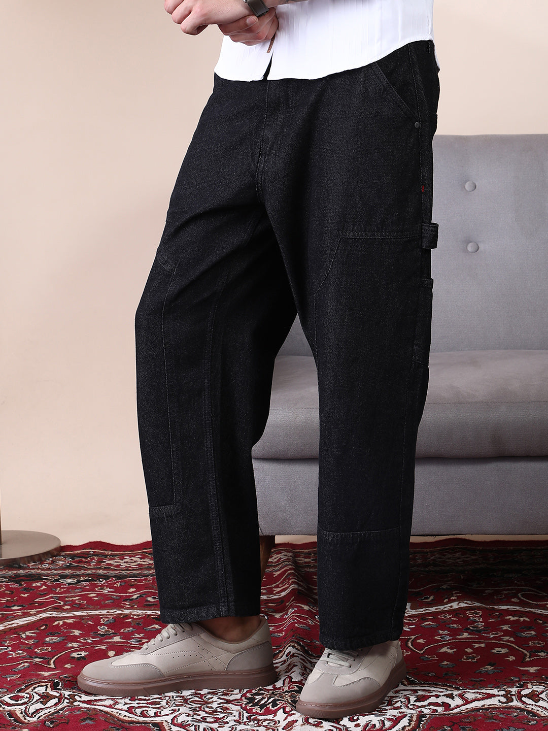 Patched Straight Denim Jeans