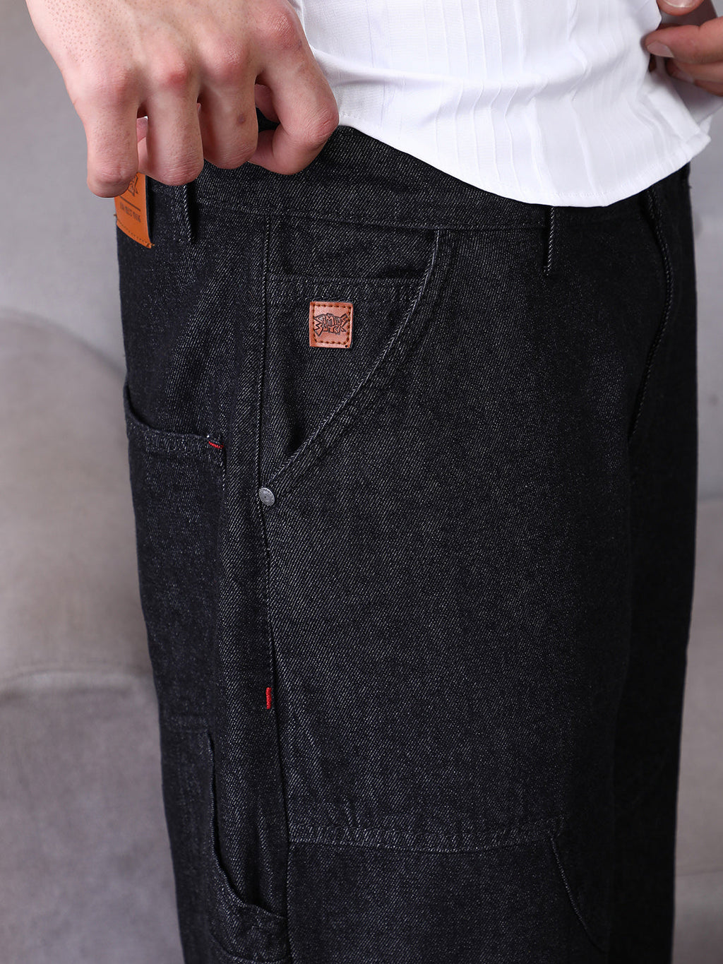 Patched Straight Denim Jeans