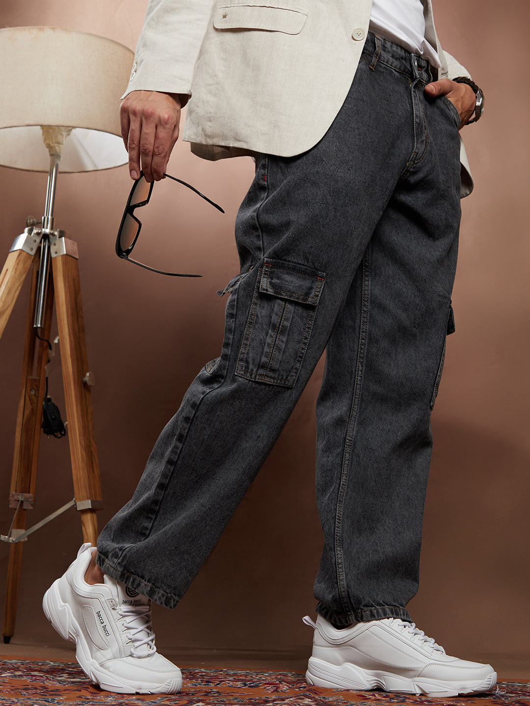 Acid-Wash Utility Denim Jeans