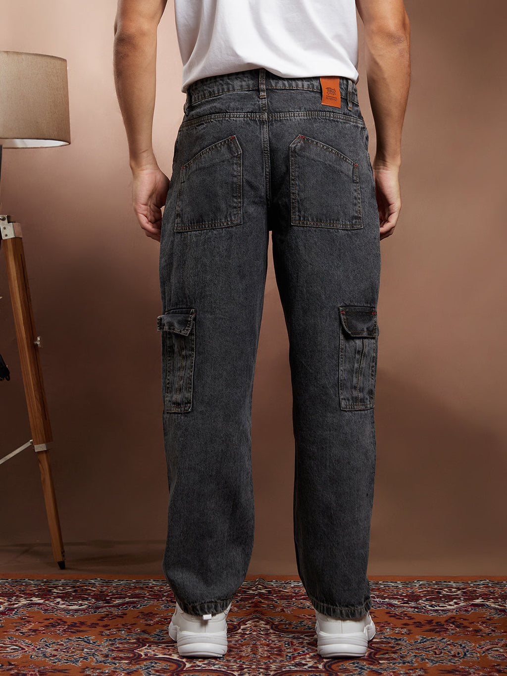 Acid-Wash Utility Denim Jeans