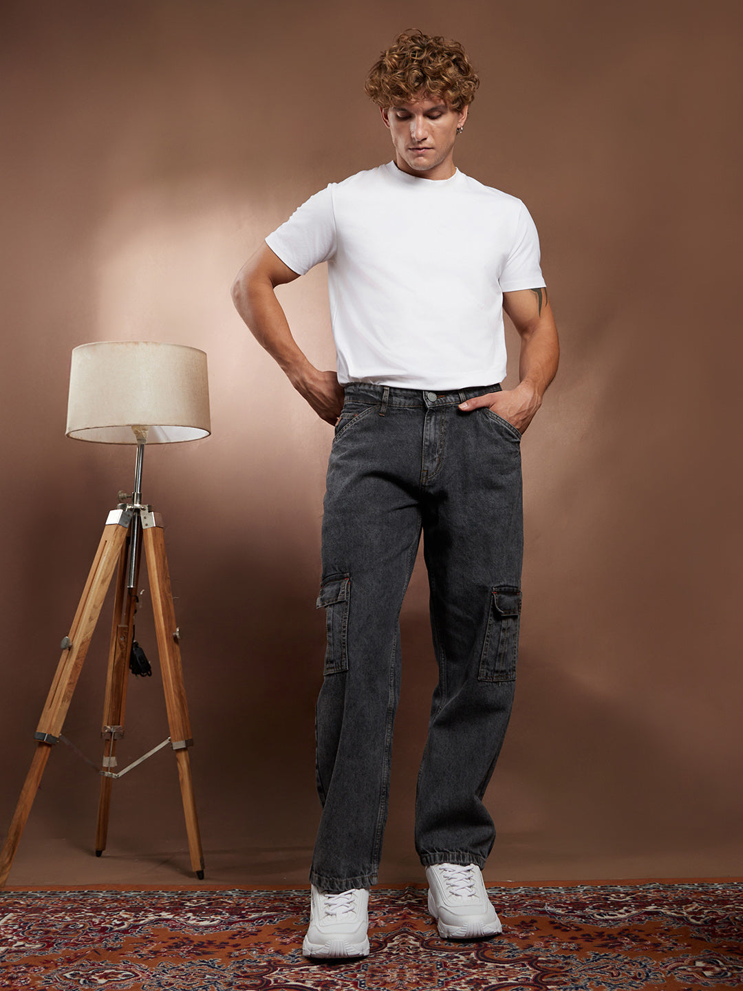 Acid-Wash Utility Denim Jeans