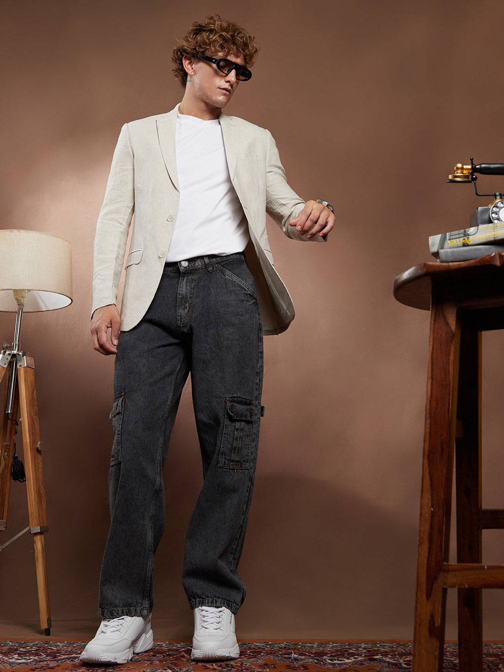 Acid-Wash Utility Denim Jeans