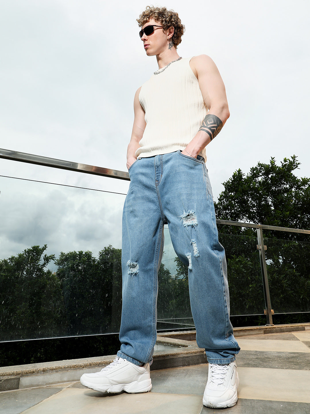 Distressed Light Blue Denim Jeans