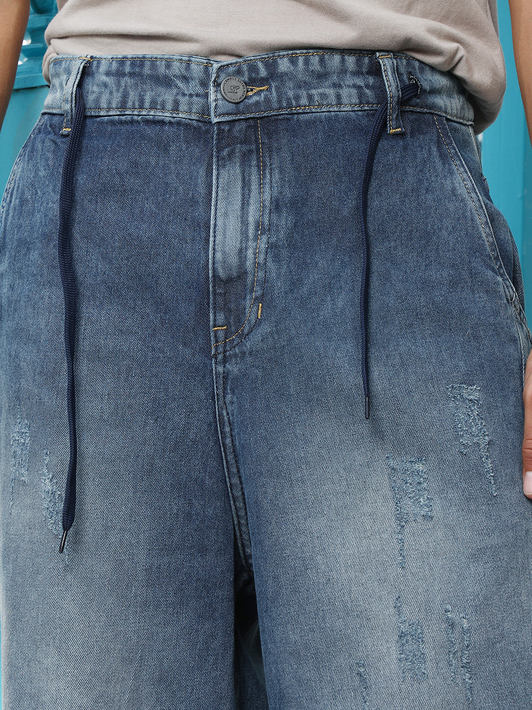 Light-Distressed Panelled Denim Jeans