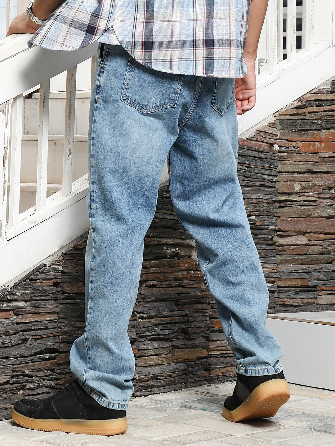 Light-Wash Pleated Denim Jeans