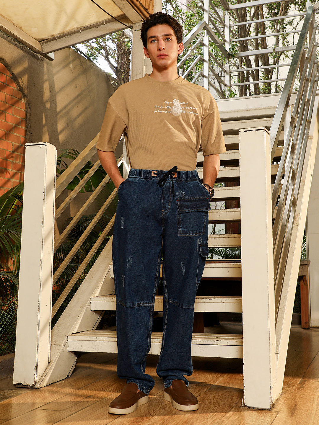 Dark-Wash Utility Denim Jeans