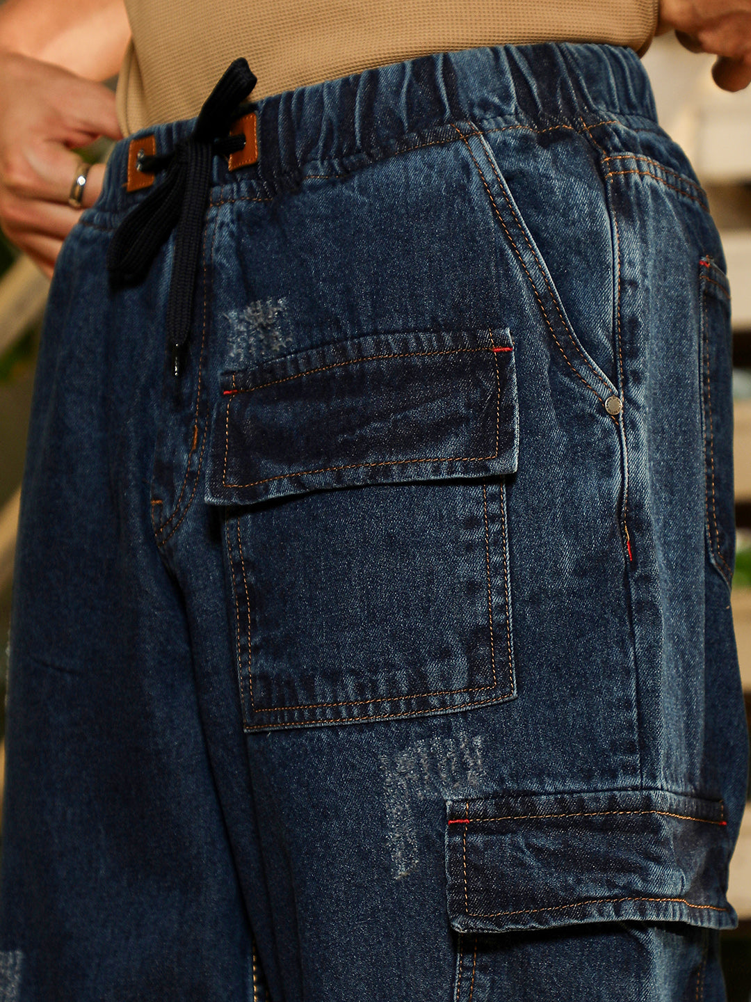 Dark-Wash Utility Denim Jeans