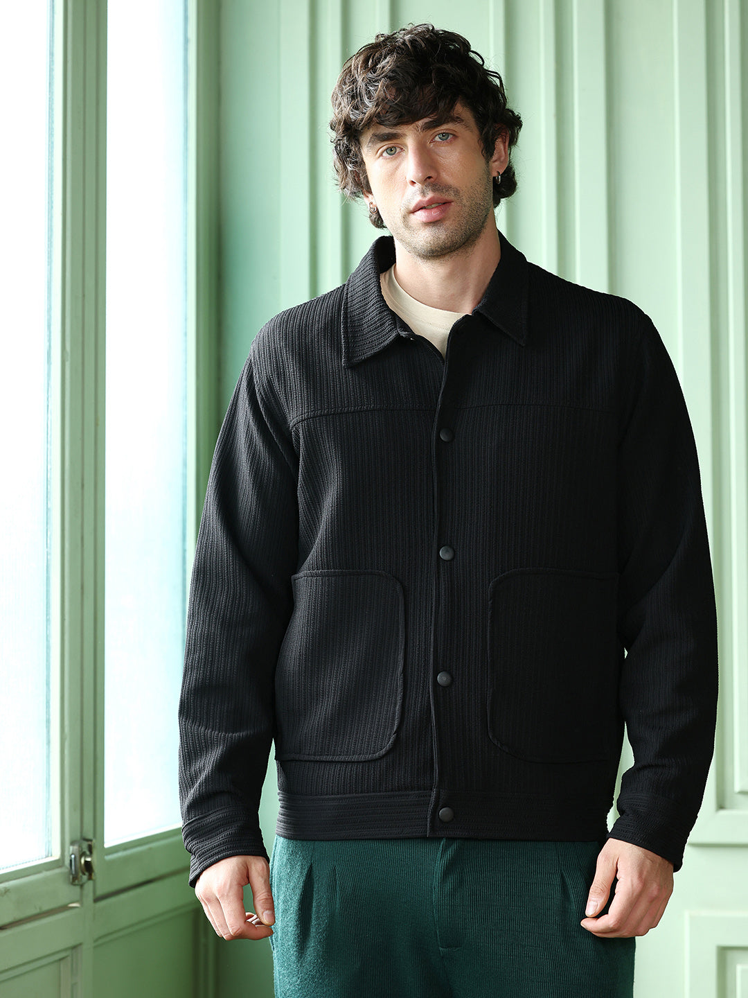 Crease-Tactile Panelled Jacket