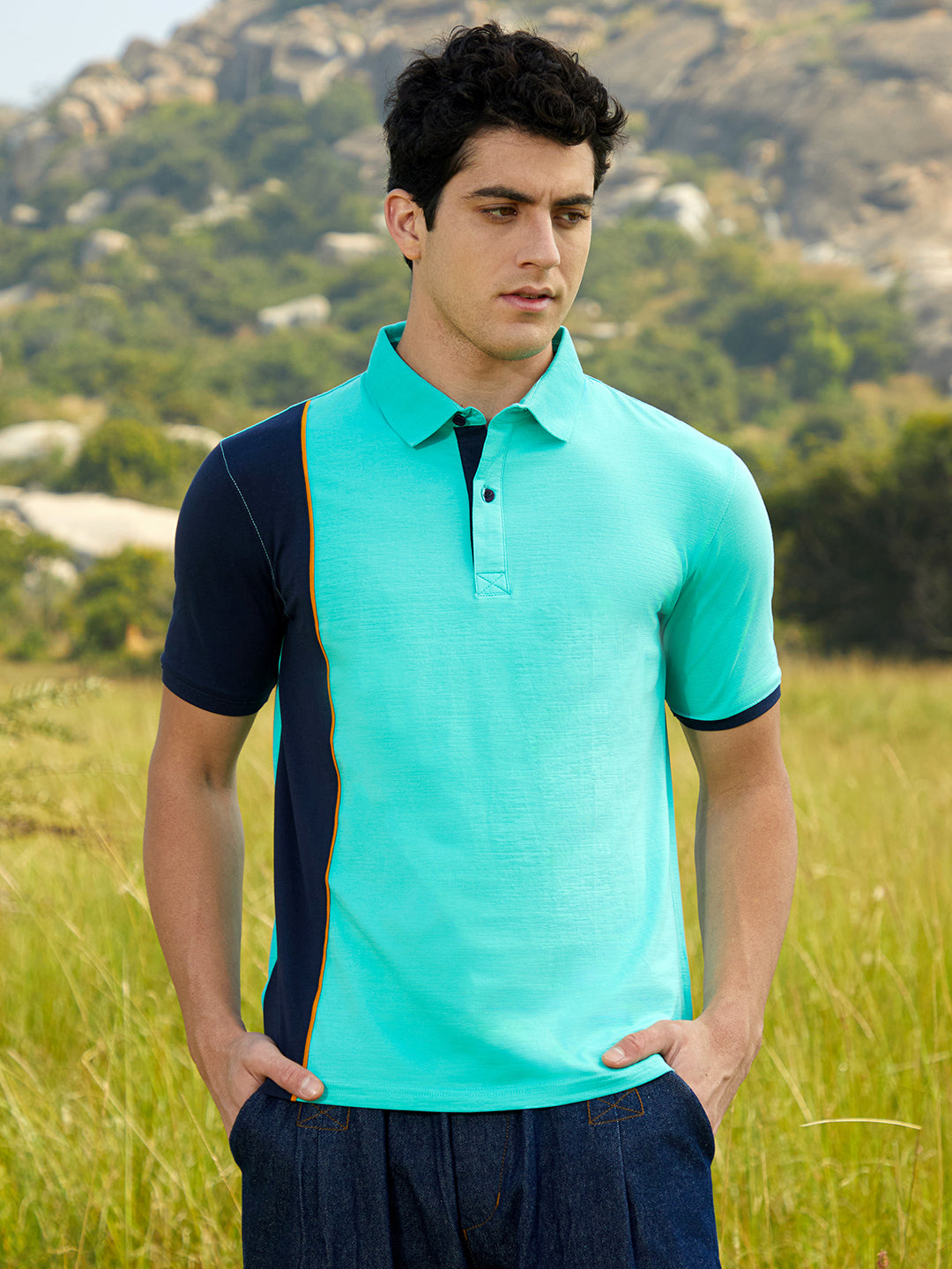 Panel-Block Polo Shirt