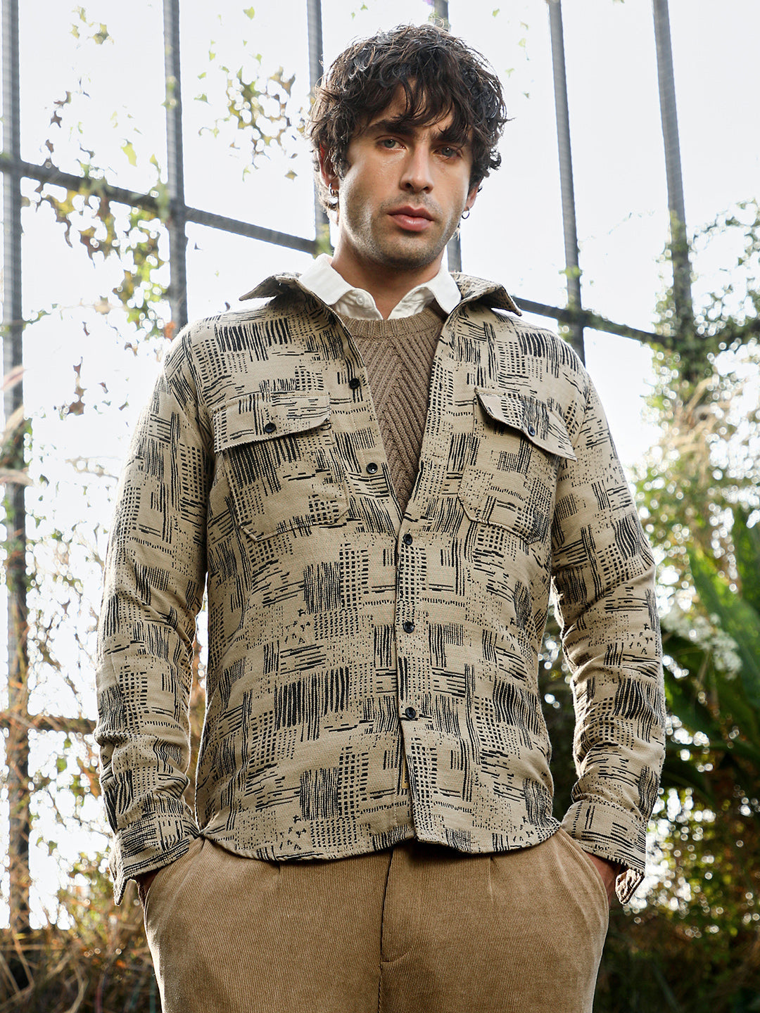 Scratch-Jacquard Utility Shirt