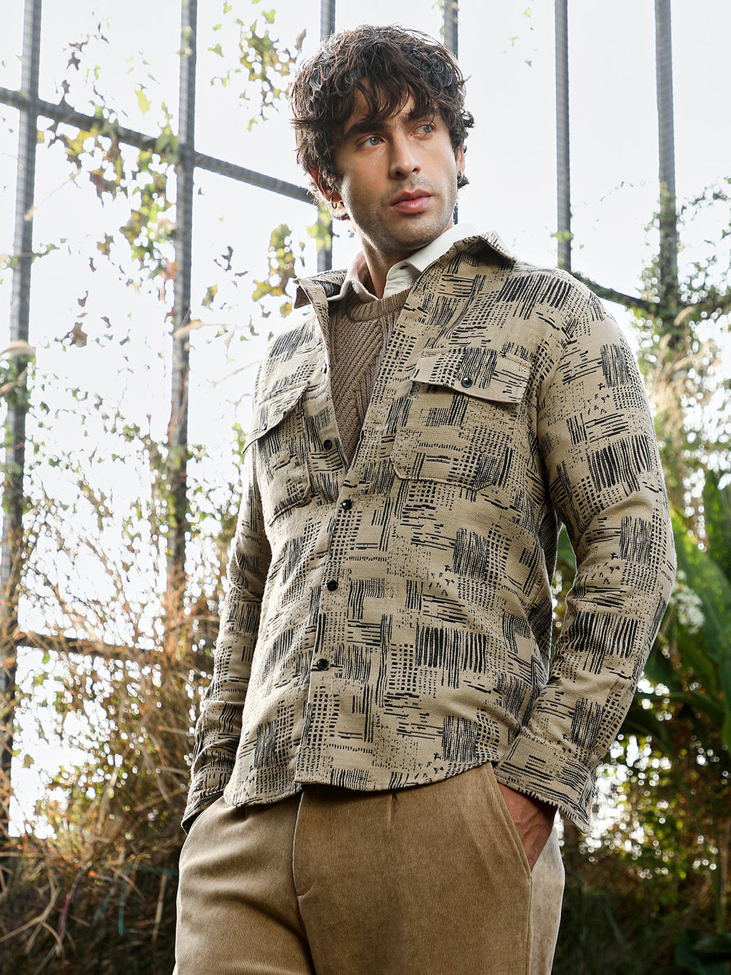 Scratch-Jacquard Utility Shirt