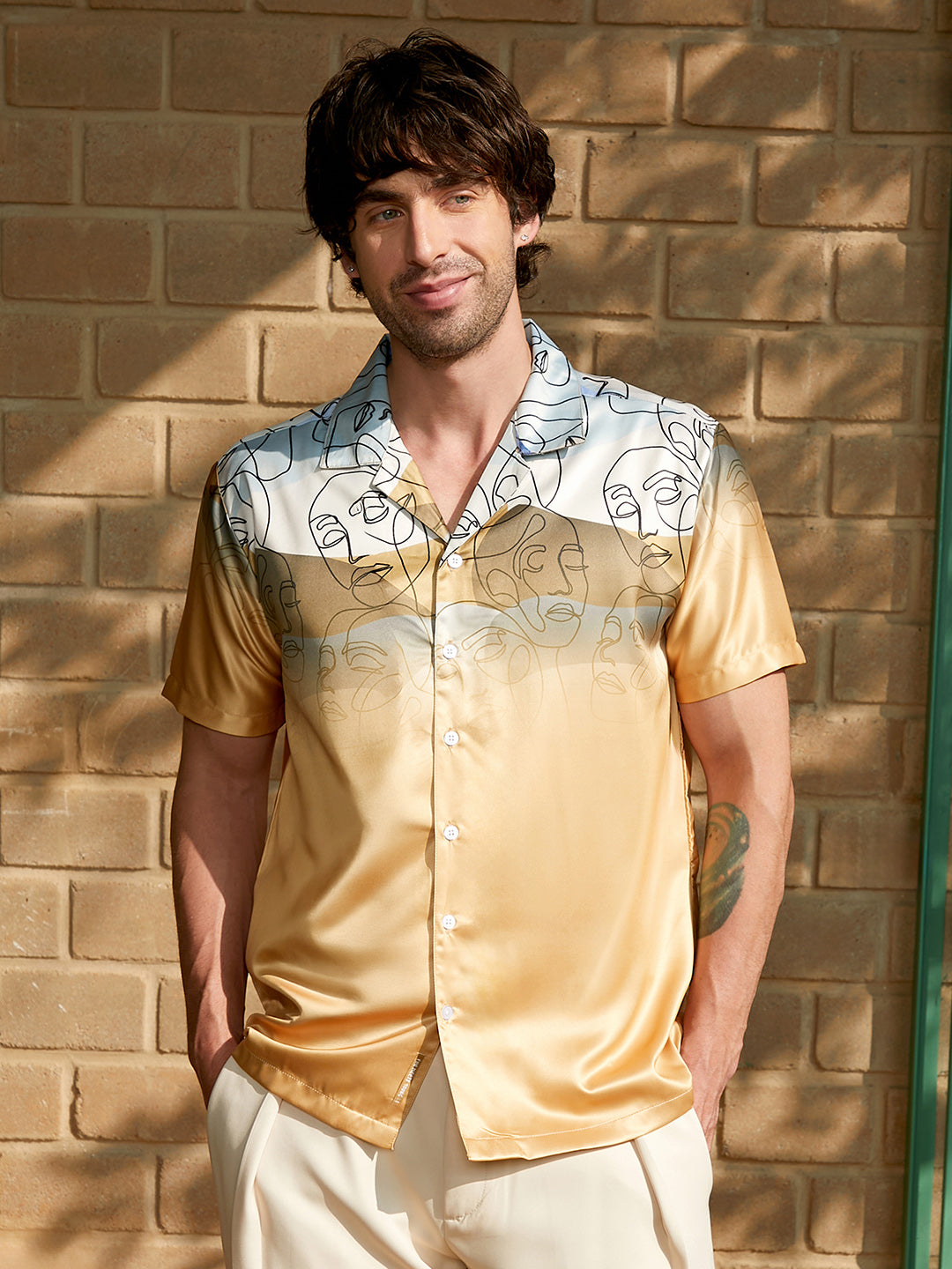 Desert-Faces Satin Resort Shirt