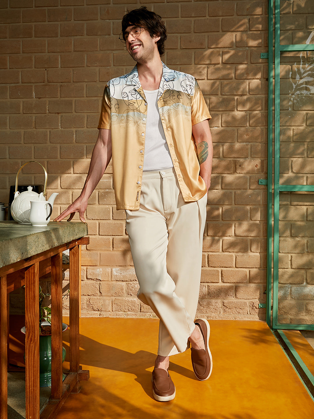 Desert-Faces Satin Resort Shirt