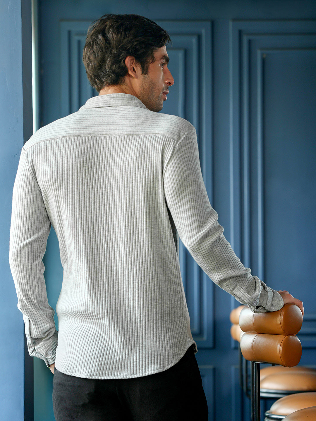 Men's Slim Fit Ribbed Full Sleeve Casual Shirt