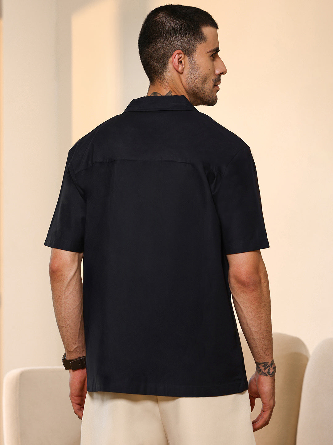 Asymmetrical Placket Cuban Collar Shirt