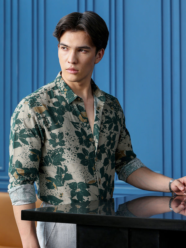 Men's Dark Green Floral Shirt
