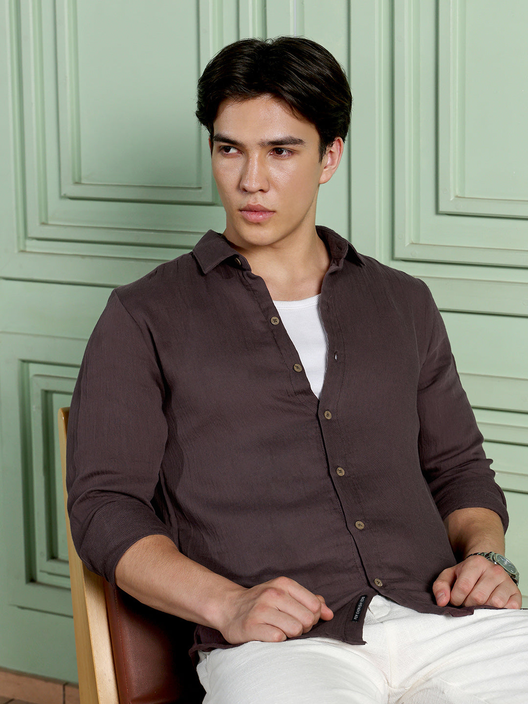 Men's Dark Brown Solid Shirt