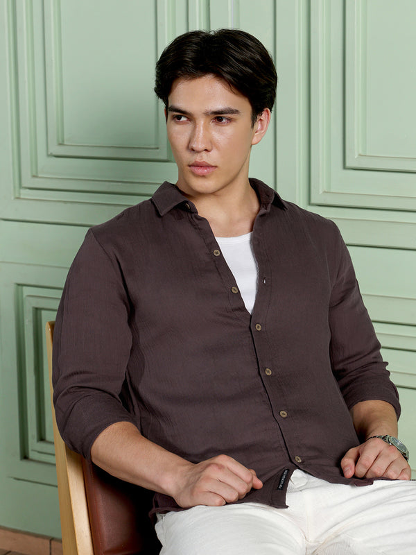 Men's Dark Brown Solid Shirt