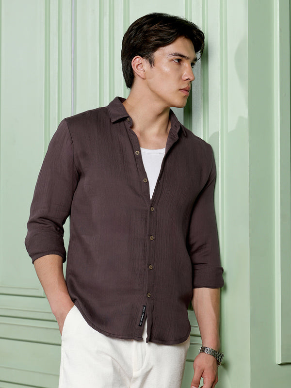 Men's Dark Brown Solid Shirt