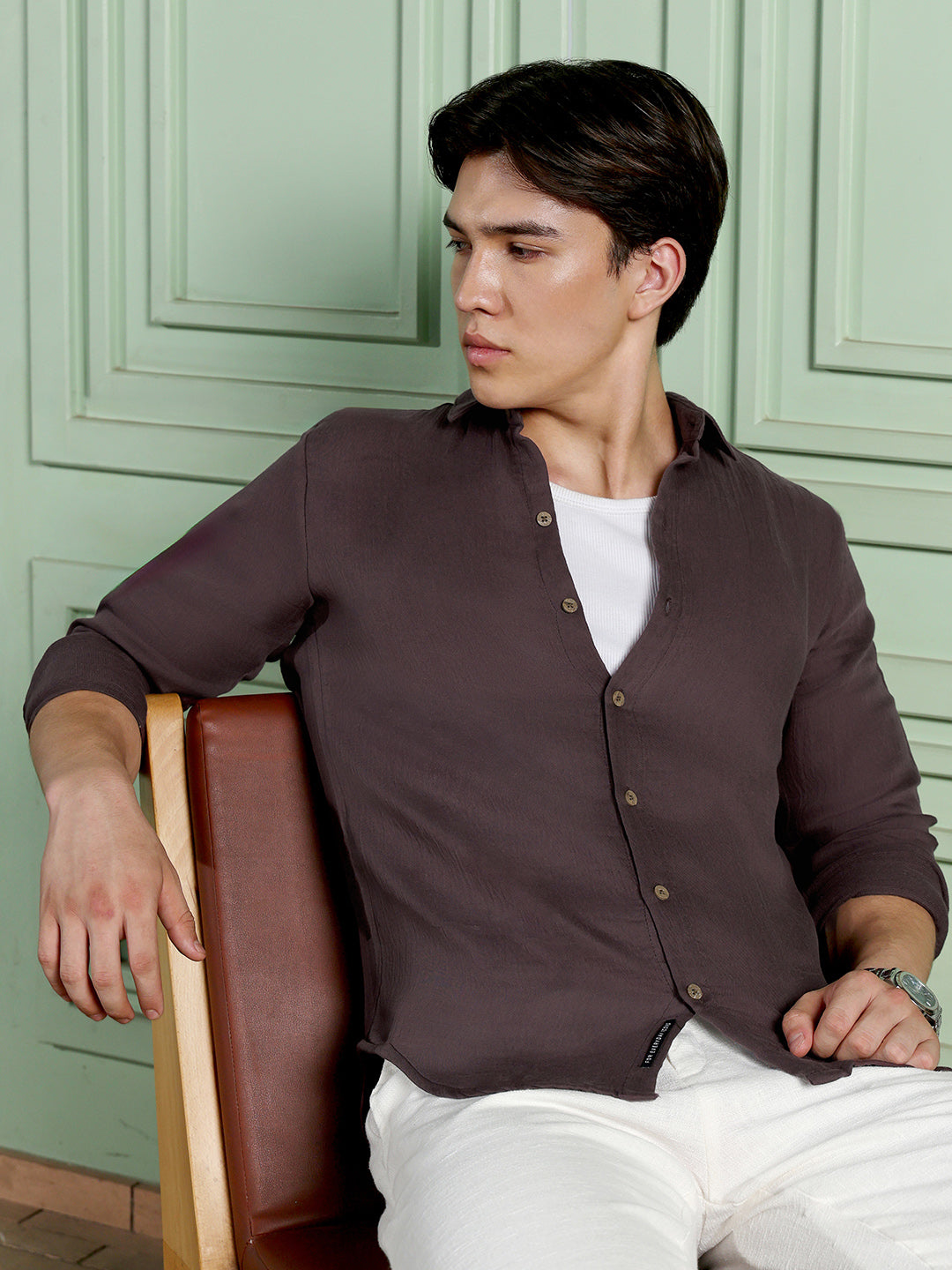 Men's Dark Brown Solid Shirt