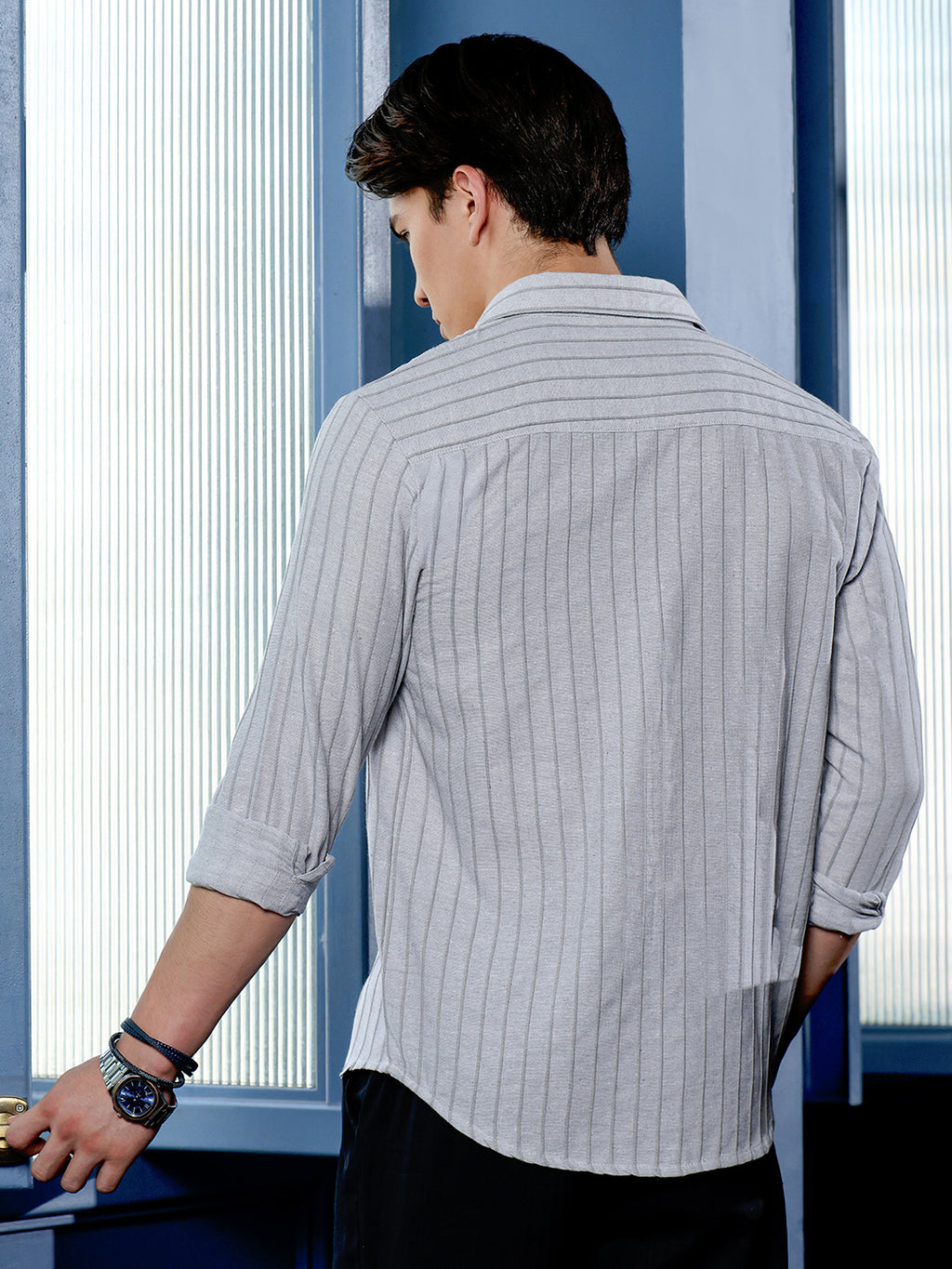 Men's Light Grey Self Design Shirt