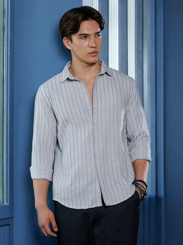 Men's Light Grey Self Design Shirt