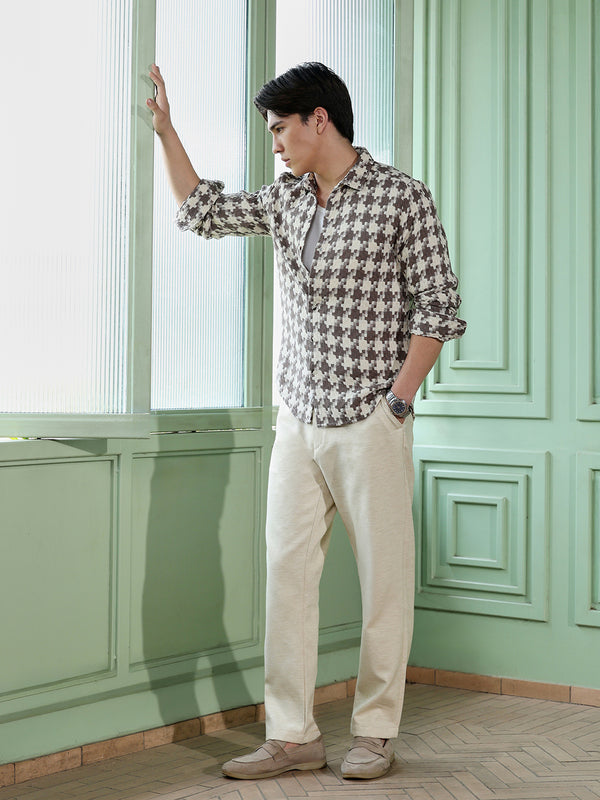 Men's Brown Houndstooth Check Shirt
