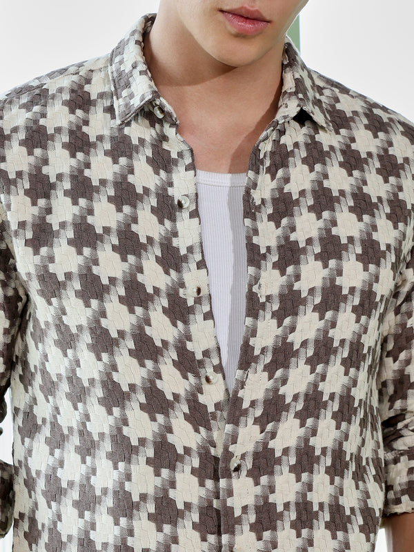 Men's Brown Houndstooth Check Shirt