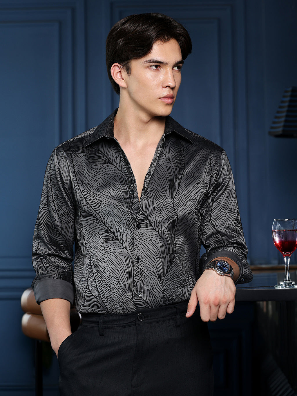 Men's Charcoal Grey Abstract Shirt