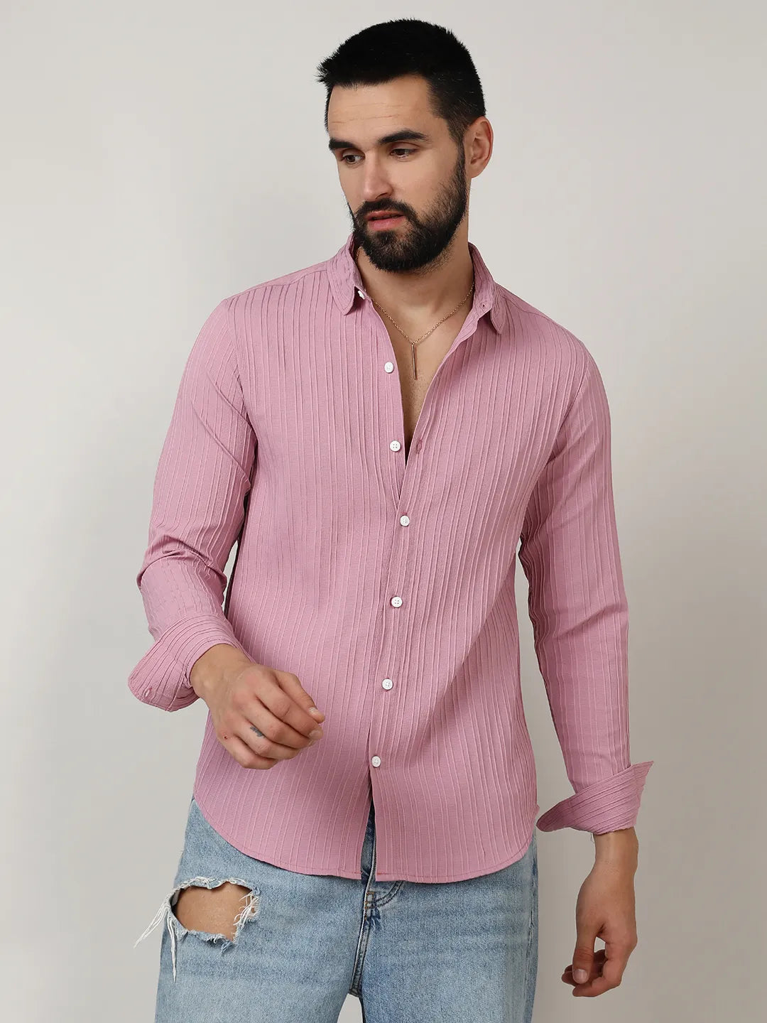 Self-Design Striped Shirt