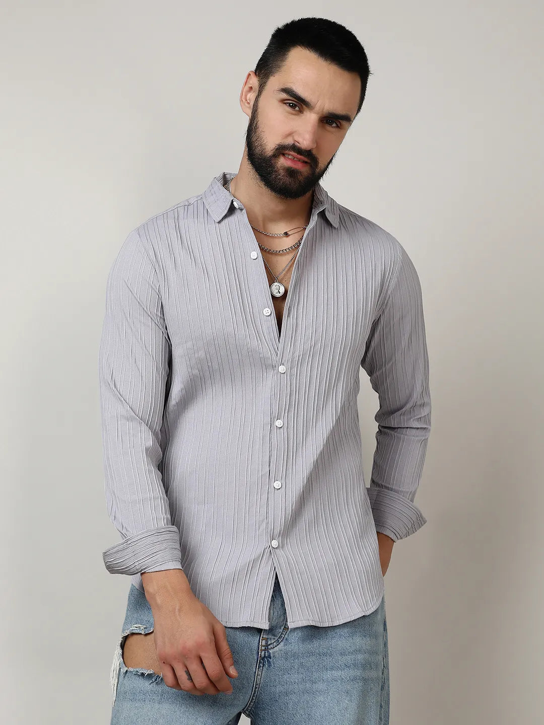 Self-Design Striped Shirt