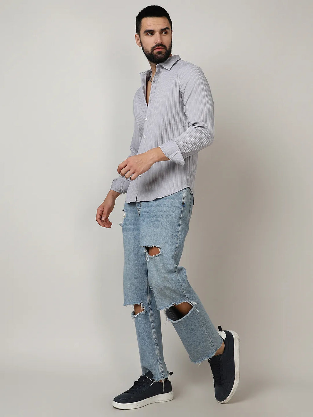 Self-Design Striped Shirt