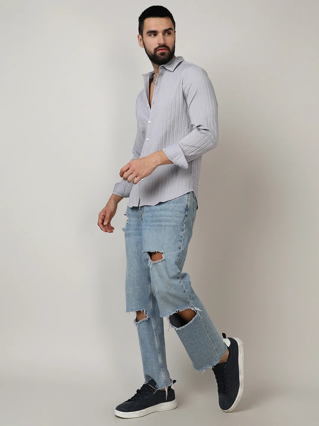 Self-Design Striped Shirt