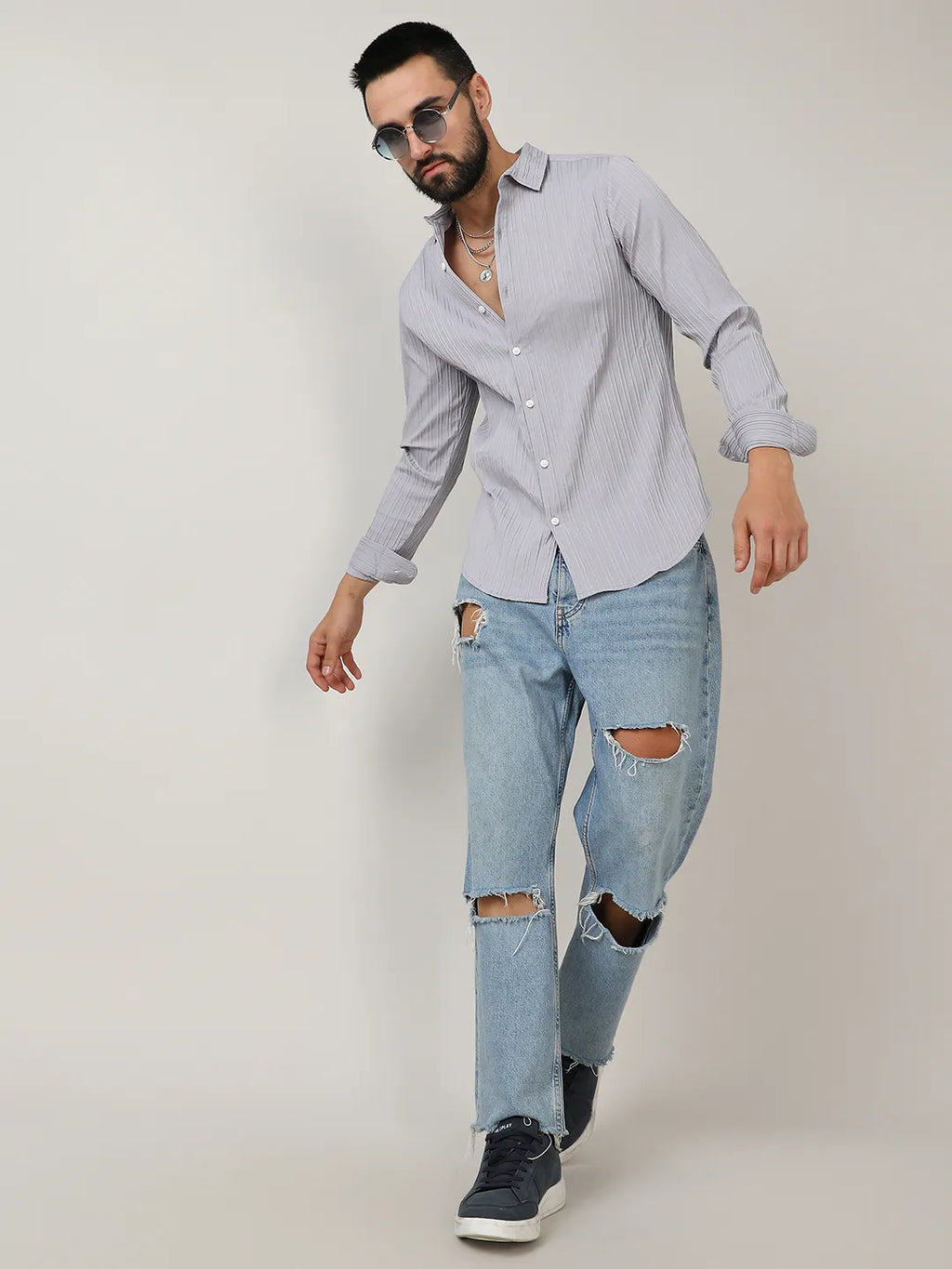 Self-Design Striped Shirt