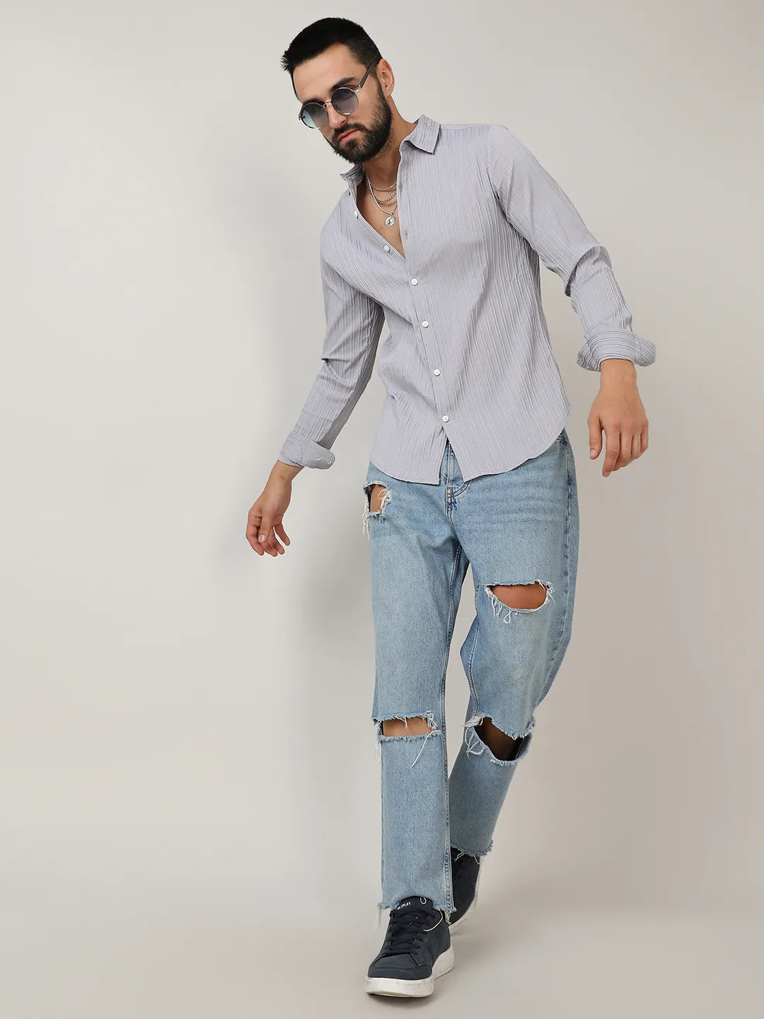 Self-Design Striped Shirt