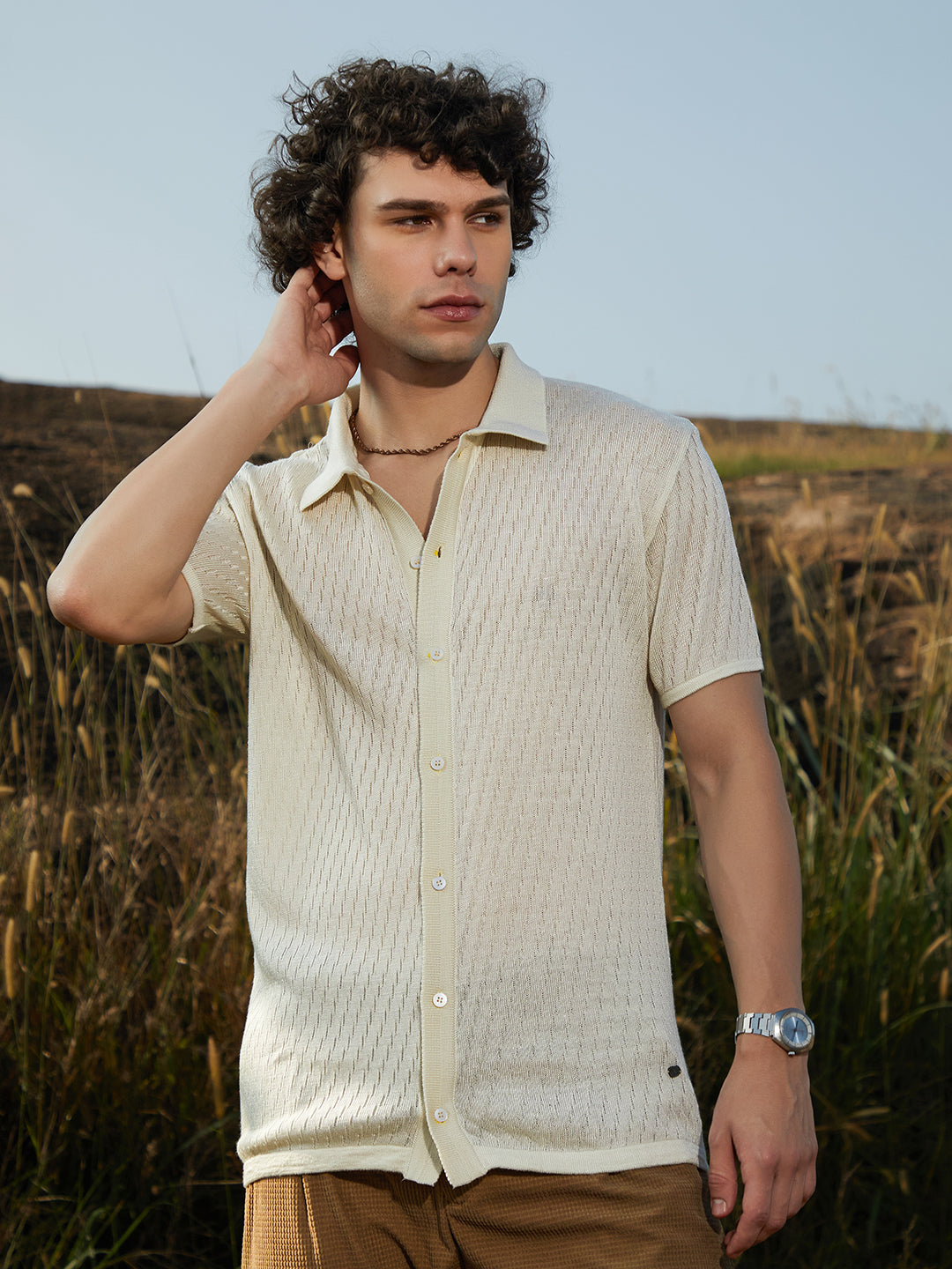 Rhombus-Knit Polo Shirt