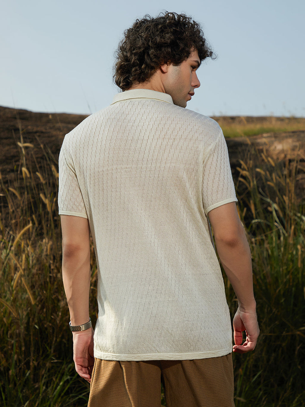 Rhombus-Knit Polo Shirt