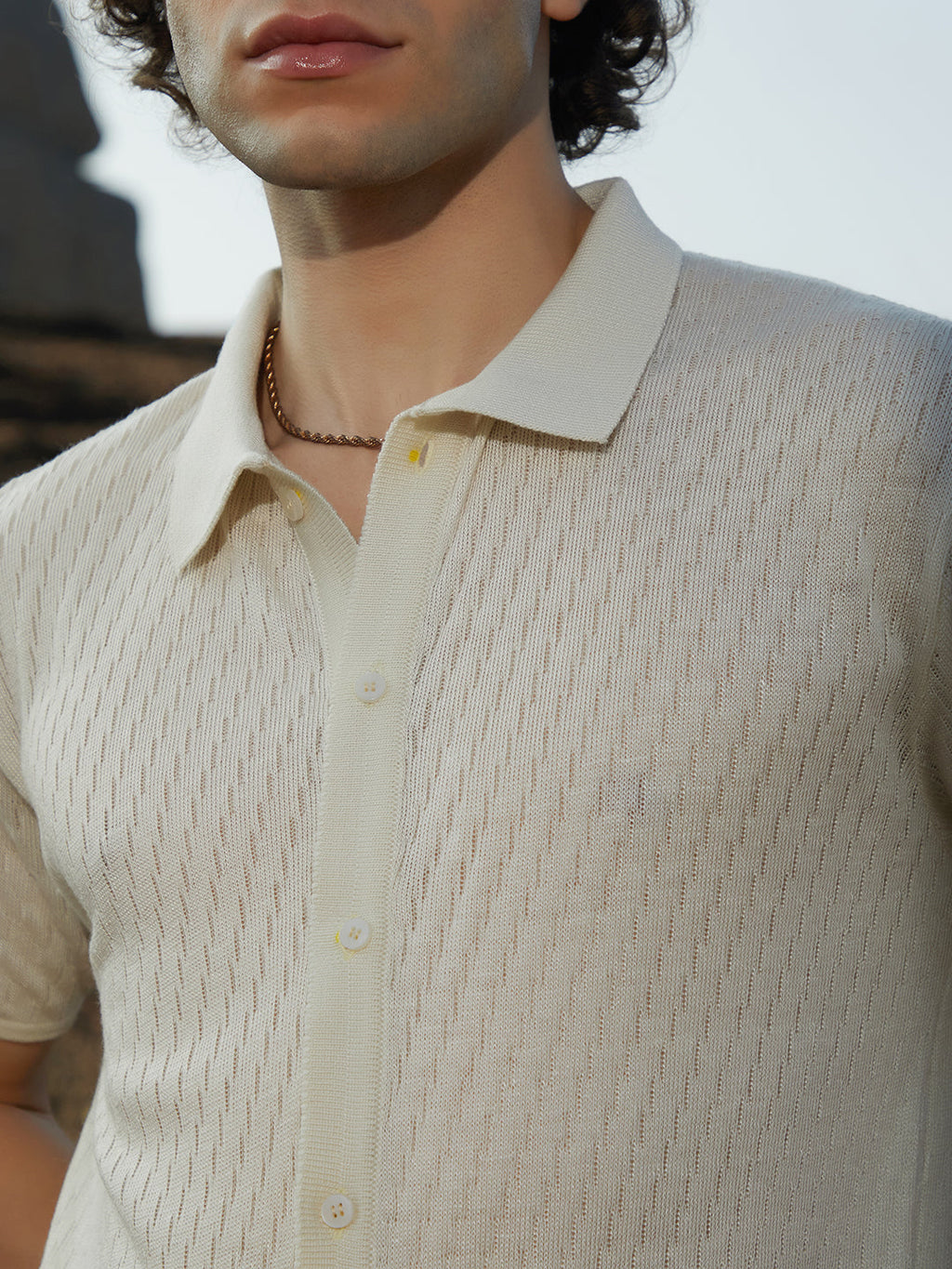 Rhombus-Knit Polo Shirt
