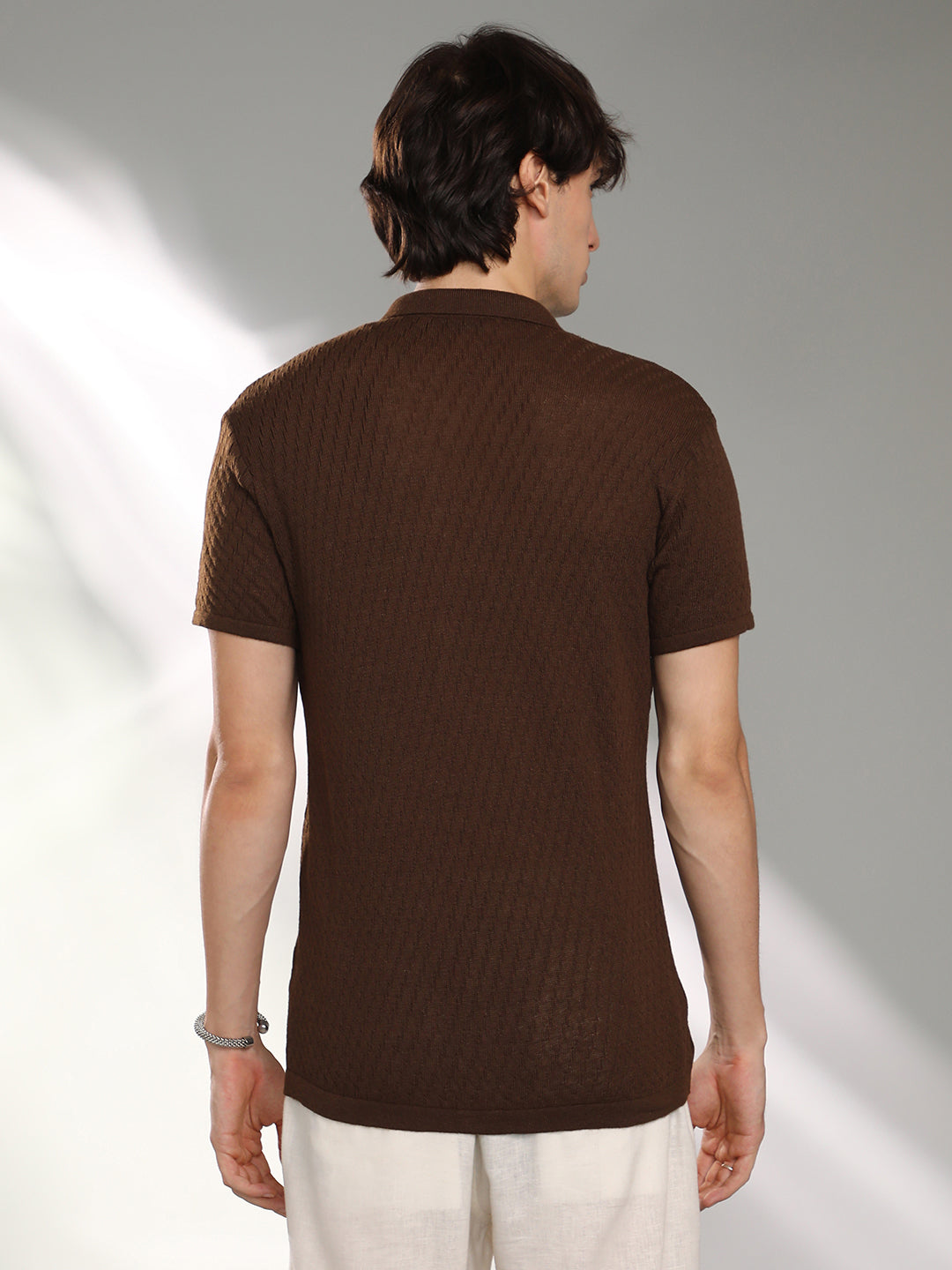 Rhombus-Textured Knit Shirt