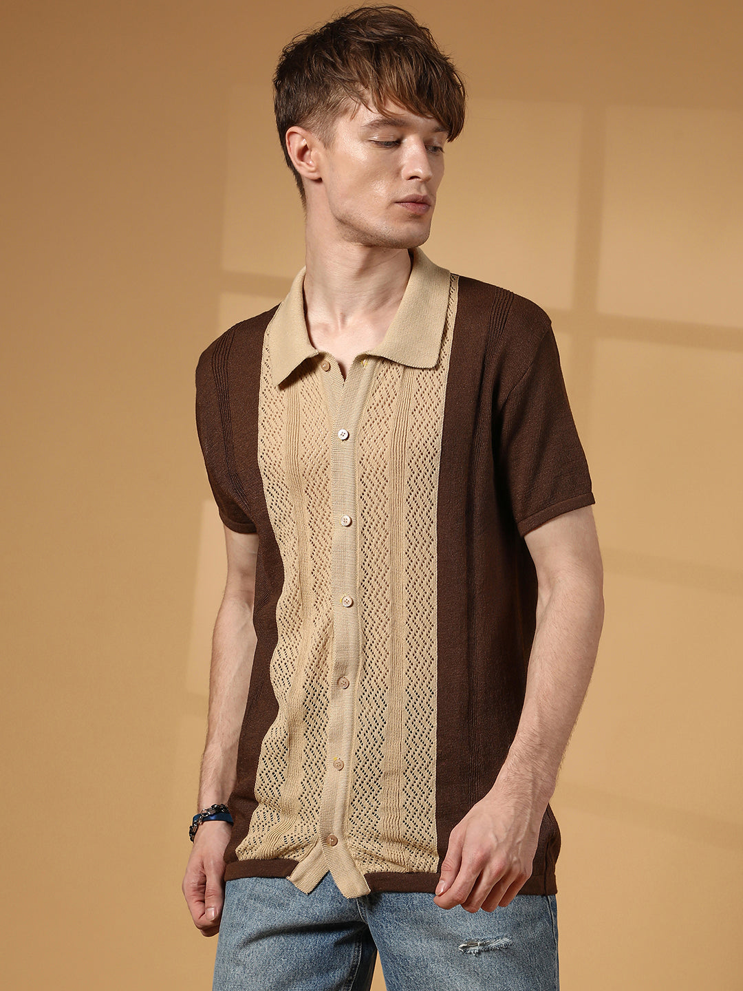 Block-Knit Slim-Fit Shirt