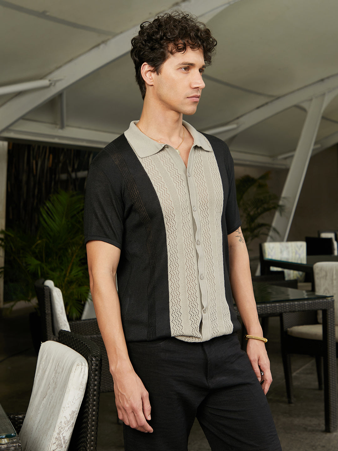 Block-Knit Slim-Fit Shirt